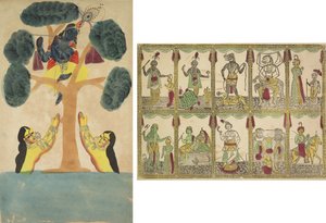 Krishna steelt de kleren van de koeherderinnen (Gopis) (recto); Das Avataras, tien incarnaties van Vishnu (verso) door Unknown artist
