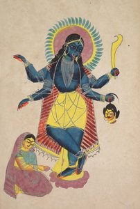 Krishna als Kali aanbeden door Radha (recto) door Unknown artist