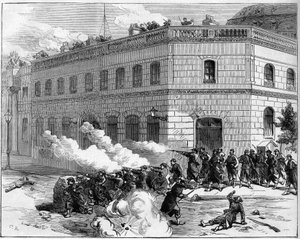 La Commune de Paris in 1871. Verdediging van het Elysee-paleis door de Federes (Communards). door Unknown artist