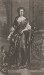 Dame (met hond, leunend tegen sokkel met bas-reliëf van cornucopia) door Unknown artist