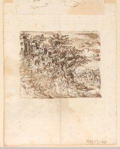 Landschap; verso: Grotesk Ontwerp door Unknown artist