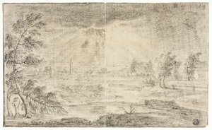 Landschap met dorp door Unknown artist