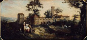 Landschap met versterkt kasteel door Unknown artist