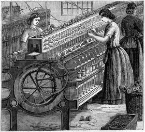 Grote Engelse industrieën: Walter Evans katoen spinnen in Engeland in 1863. Het draaien van de draad door Unknown artist