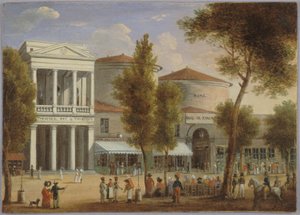 Het theater van de Variétés en de passage van de Panoramas, boulevard Montmartre, circa 1825