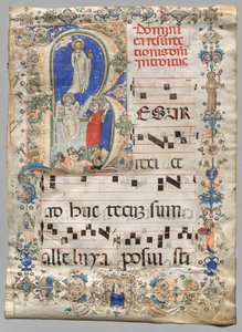 Blad uit een Graduale: Geïllustreerde initiaal R: De opstanding (recto) door Unknown artist