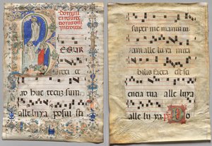 Blad uit een Graduale: Versierde Initiaal R: De Opstanding (recto) en Initiaal D (verso) door Unknown artist