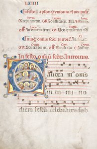 Blad uit een Graduale: Initiaal (G) met Christus, de Maagd, en Apostelen door Unknown artist