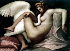 Leda en de zwaan Anoniem schilderij naar een origineel vernietigd door Michelangelo Buonarroti genaamd Michelangelo