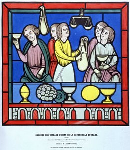 Les changeurs du Mans - Facsimile van een glas-in-loodraam van de Kathedraal van Le Mans uit de 13e eeuw. 19e-eeuwse laag. door Unknown artist