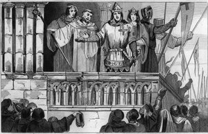 Lodewijk VII (1120-80) de Jonge verzamelt steun voor de Tweede Kruistocht in 1144 - Lodewijk VII onderneemt de 2e Kruistocht na het advies van Sint Bernardus van Clairvaux - Gravure 1825 in Histoire de France