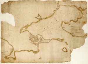 Fort en haven van Louisburg, Cape Breton, c.1745 door Unknown artist