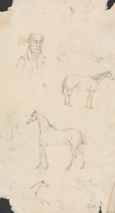 Man, Paarden en Honden door Unknown artist