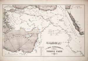 Kaart van Turkije met telegraafkabels en stations door Unknown artist