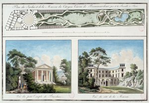 Kaart van de tuin en het huis van de Franse schrijver en toneelschrijver Pierre Augustin Caron de Beaumarchais (1732-1799) aan de huidige Boulevard Beaumarchais in Parijs door Unknown artist