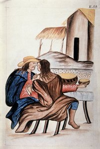 Huwelijksregeling tussen indianen, uit het boek "Trujillo del Peru" of "Códice Martínez Compañón", door Baltazar Martinez Compañón y Bujanda, bisschop van Trujillo (1782-1785)
