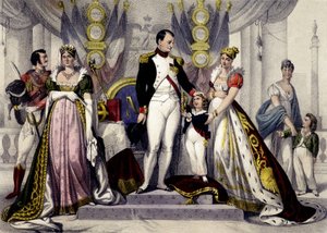 Napoleontische dynastie van 1804 tot 1815. Josephine, Napoleon I, Koning van Rome, Mary Louise. Gravure uit de 19e eeuw