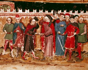 Ambtenaren van de gabelle. Miniatuur uit het manuscript (Ms. H V-5) 