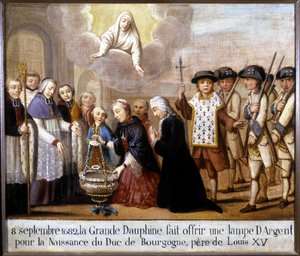 Op 8 september 1682 bood de grote dolfijn een zilveren lamp aan voor de geboorte van de Hertog van Bourgondië (Louis de France) door Unknown artist