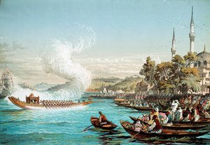 Ottomaanse Rijk: maritiem feest in Constantinopel. Lithografie uit de 19e eeuw. Bibliotheek van Decoratieve Kunsten, Parijs