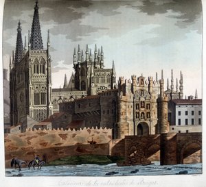 Buitenkant van de gotische kathedraal van Sint-Maria in Burgos in Spanje. Lithografie uit de 19e eeuw. door Unknown artist