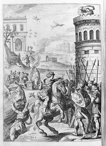 Ovidius - illustratie voor boek 15 - (P. Ovidii Nasonis Metamorphose libri XV met notities van TH. Farnabii.) notitie door Thomas Farnaby (Farnabia) (1575-1647)