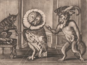 Uil, Aap en Kat uit Mezzotintoes door Smith, Vol. III door Unknown artist