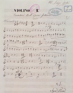 Pagina van de partituur voor de eerste viool in de ouverture van de opera Jessonda door Louis Spohr door Unknown artist