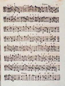 Pagina van muzikale partituur van Sonata a 2 violini, violoncello e organo, op. 5 door Giuseppe Aldrovandini (1706)