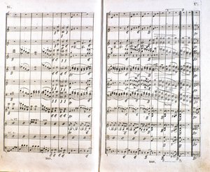 Pagina van de eerste Duitse editie van de partituur van Symfonie nr. 1 in C majeur door Ludwig van Beethoven (1799-1800) door Unknown artist