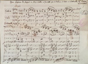 Pagina van de bladmuziek voor Symfonie concertante voor viool en altviool in Es, door Mozart, Lichtenthal versie door Unknown artist