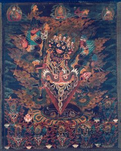 Geschilderde banier (Thangka) met Guru Dragpur, een toornige vorm van Padmasambhava