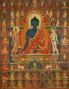 Geschilderde banier (Thangka) met de Medicijn Boeddha (Bhaishajyaguru)