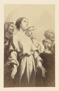 [Schilderij van vrouw met handpalmen omhoog]. door Unknown artist