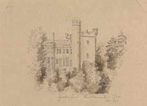 Deel van een kasteel omringd door bomen door Unknown artist