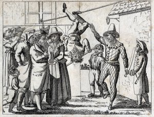 Feest in het dorp: spelletjes en verkleedpartijen. Gravure eind 18e eeuw. Privécollectie. door Unknown artist