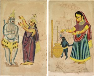Parvati Plaatst een Huwelijkskrans op Shiva (recto); Yasoda Boter Karrend (verso) door Unknown artist