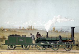Passagierslocomotief en kolenwagen van de Straatsburgse Spoorweg (Crampton-systeem)
