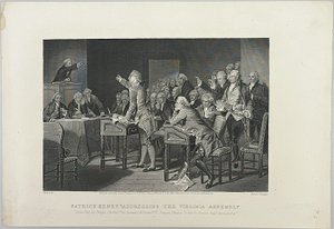 Patrick Henry spreekt de Vergadering van Virginia toe door Unknown artist