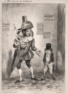 Pochades de carnaval: Zie je, als je meester tevreden met je is en je dit jaar de prijs voor wijsheid hebt gewonnen! dan laat ik je verkleden als een clown! ...volgend jaar!! door Unknown artist