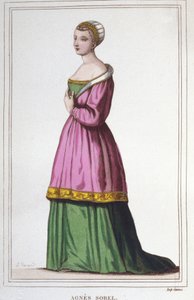 Portret van Agnes Sorel (1422-1450) (Dame van Beaute sur Marne) (Beaute-sur-Marne). Favoriet van koning Karel VII. Gravure uit 1830 door Unknown artist