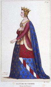 Portret van Blanca van Navarra, koningin van Frankrijk, bruid van Jan I de Rood in 1236. Gravure uit 1830 door Unknown artist