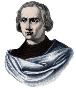 Portret van Christoffel Columbus (1451-1506) - Gravure uit de 19e eeuw