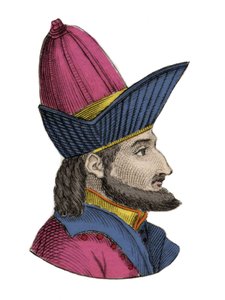 Portret van Constantijn XI (of XII) Paleoloog, bekend als Dragases (Constantijn XI Palaiologos) (1404-1453), Byzantijnse keizer. Gravure uit de 19e eeuw.