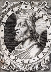 Portret van Dagobert I (? - 639), koning van de Franken, Dynastie van de Merovingen. Gravure van de 18e eeuw door Unknown artist