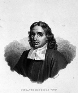 Portret van Giambattista Vico, historicus, jurist en filosoof Italië. Ook wel Giovanni, Gian Battista, Jean Baptiste of Jean-Baptiste genoemd. Gravure uit de 19e eeuw