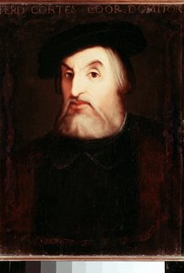Portret van Hernan Cortes (1485-1547), Spaanse conquistador van Mexico. Anoniem schilderij. Madrid, Nationale Bibliotheek. door Unknown artist