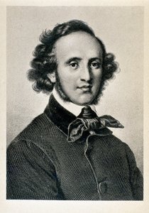 Portret van Jakob Ludwig Felix Mendelssohn Bartholdy, Duitse dirigent en componist. Lithografie van de 19e eeuw, Biblioteca del Conservatorio Giuseppe Verdi, Milaan