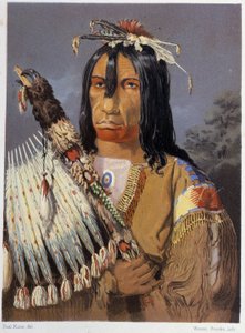 Portret van Kee-Ake-Saa-Ka-Wow met de kalumet - in "Wandering of an artist among the indians of north america" door Paul Kane, Longmans & Roberts, Londen