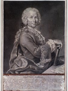 Portret van Zweedse componist en violist Johan Joachim Agrell (Gravure) door Unknown artist